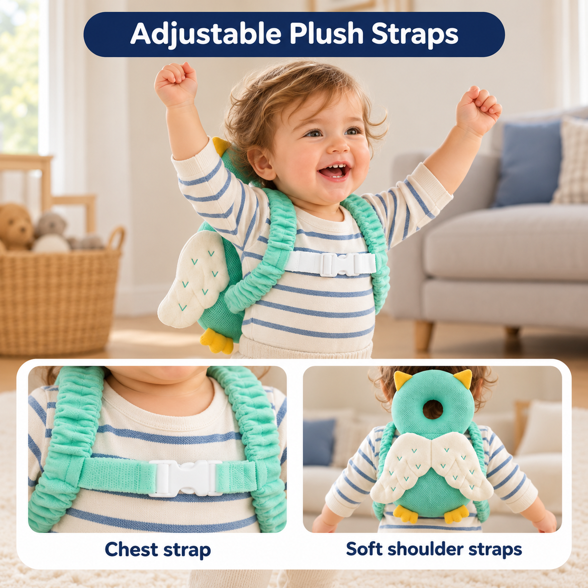 Adjustable plush straps and chest strap